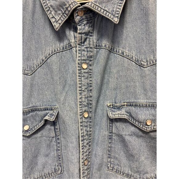 Bit & Bridle Denim Short Sleeve Pearl Snap Shirt sz XLT - Picture 4 of 6